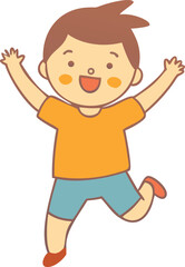 A boy jumping with open arms and a big smile.
