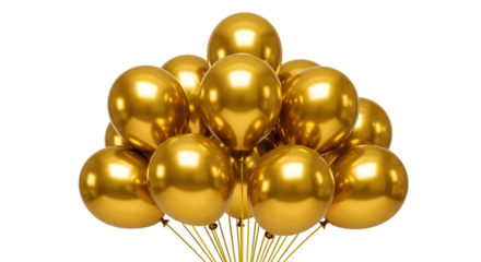 A Cluster of Shiny Golden Balloons on a Transparent Background Ideal for Celebrations and Festive Events in Various Creative Projects