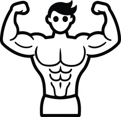 Strongman Icon, Black and White Silhouette of a Muscular Man Flexing Biceps