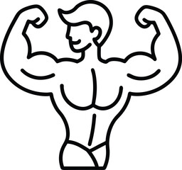 Bodybuilder Man, Outline Black Icon, Muscular Figure, Gym Fitness, Strong, Silhouette