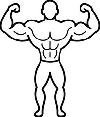 Black Outline Cartoon Muscular Man Posing and Flexing Muscles Fitness & Bodybuilding