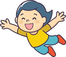 A happy girl flying with arms wide open.