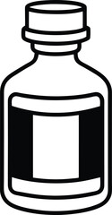 Outline Style Minimalist Black and White Bottle Icon, Label, Clean Lines, Isolated