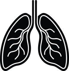 Lungs Silhouette Human Respiratory System Anatomy Black and White Medical Icon Style