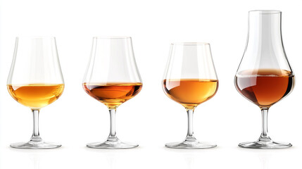 Set of glass of whiskey on white background.