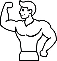 Outlined Man Flexing Biceps. Shirtless Muscular Athlete. Bodybuilding. Fitness. Gym