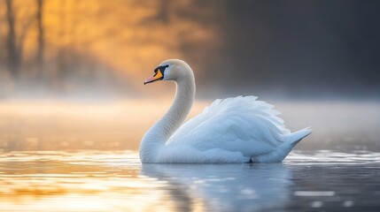 Fototapeta premium Swan in sunrise mist