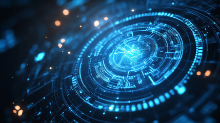 An abstract blue tech interface with a circular digital design, perfectly suited for modern and futuristic technology concepts