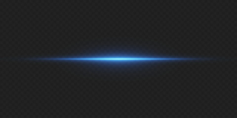Blue rays of light, horizontal effect. On a transparent background.