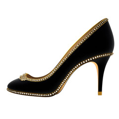Obraz premium Luxurious Black Velvet High Heels with Gold Trim Isolated on Transparent Background