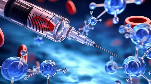 Syringe with Molecules and Blood Cells for Medical Research and Vaccine Development