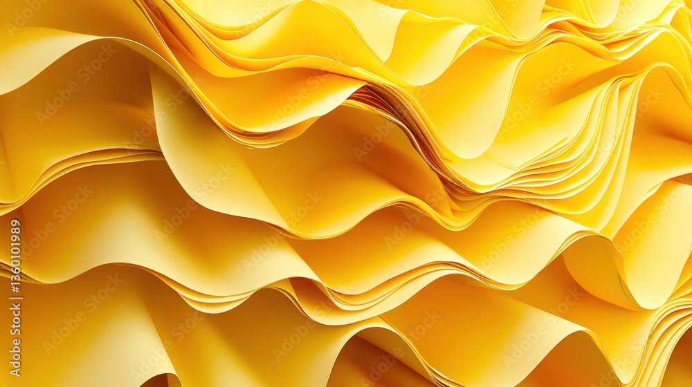 Poster modern 3d rendered yellow paper folds with soft shadows, emphasizing depth and texture in an abstrac