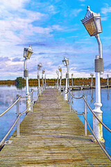 Passerella sul lago con lampioni