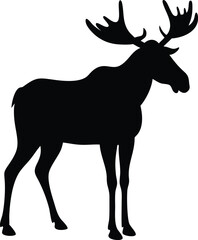 Fototapeta premium Black and white moose silhouette, ideal for logos, branding, and wildlife-themed digital art.