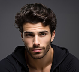Obraz premium Portrait of a Handsome Man with Stylish Hair and Strong Expression