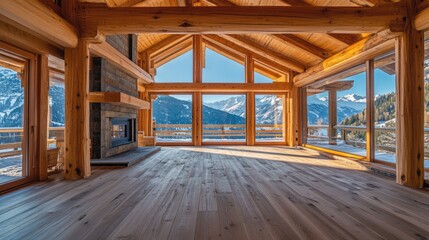 Fototapeta premium Luxury Mountain Chalet with Panoramic Views: A Stunning Interior Design