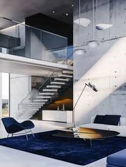 Modern interior design with sleek furniture and ample natural light in a contemporary home