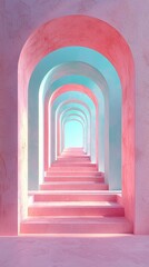 Naklejka premium Endless dreamscape surreal arches and gradient steps in harmony
