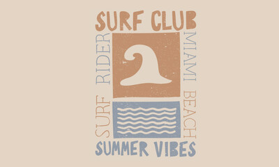 Miami beach wave artwork. Surf club graphic print design. Beach modern abstract art.