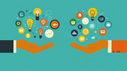 Hands holding ideas, collaborative concept, office background, possible use for teamwork presentation