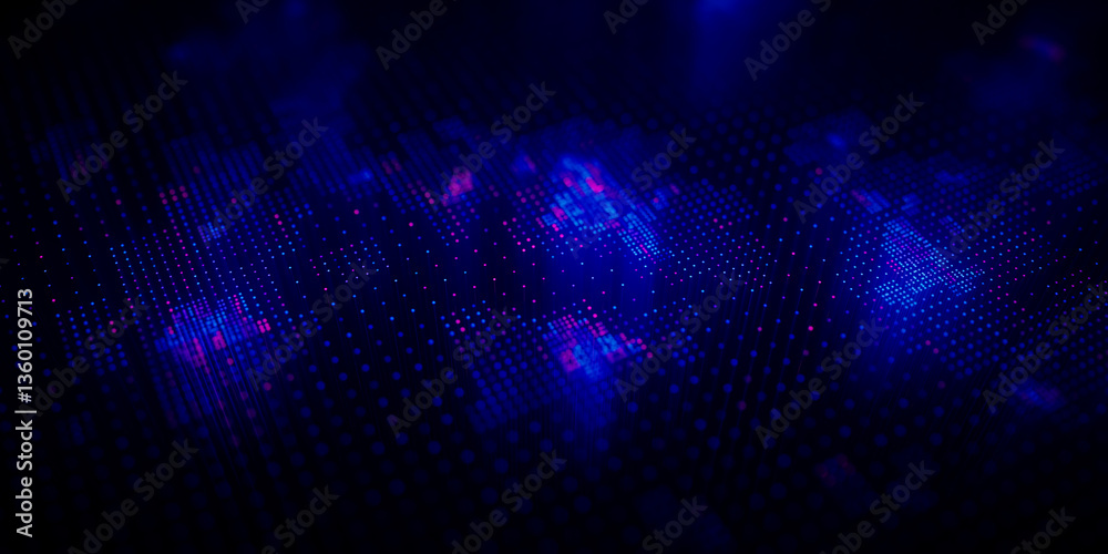 Poster Big Data clusters complex graph. Quantum computing patterns. Cyber space of AI technology neural connections. Futuristic graph. Digital information presentation. 3d render illustration