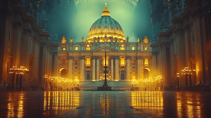 Illuminated basilica at night
