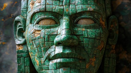 Ancient jade mask face detail