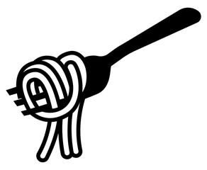 Fork twirling noodles icon representing pasta or noodle dish in a simple line art style.