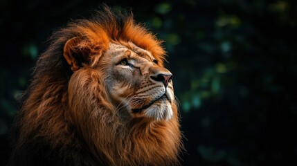 Fototapeta premium Majestic Lion with Beautiful Mane Gazing into the Distance