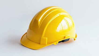 Yellow Hard Hat on White Background, Safety and Protection Equipment for Construction Workers