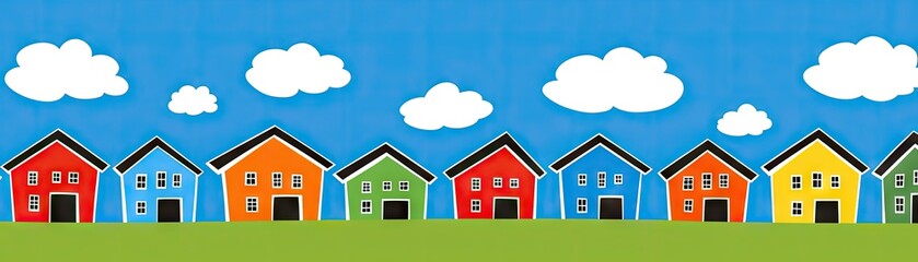 Fototapeta premium Colorful houses sunny day, neighborhood, happy community, real estate