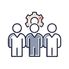 Team with gear icon in flat style with muted colors