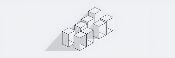 Obraz premium Minimalist isometric block design on white background – Suitable for modern graphic design, abstract concepts, or corporate branding.