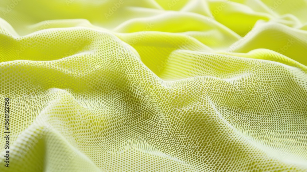 Wall mural vibrant yellow mesh waves flowing in a futuristic abstract background with dynamic lighting.