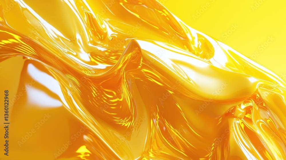 Wall mural vibrant yellow mesh waves flowing in a futuristic abstract background with dynamic lighting.