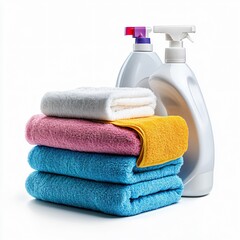 Cleaning supplies arrangement home product photography studio top-down cleanliness concept