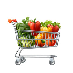 shopping cart with vegetables isolated on transparent white background, clipping path.