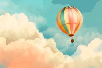 Naklejka premium Hot Air Balloon Above Clouds - Illustration