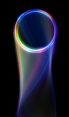 Swirl Stage. Neon glowing circles. Light Trails. Glint bright spiral. Motion ellipse..Slow shutter light trajectory. Long shiny tape. Accelerate twisted ribbon. Glowing dynamic lines.