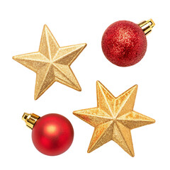 Stars and balls for Christmas isolated on transparent background  
