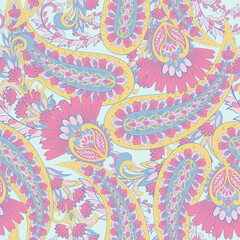 paisley floral vector illustration in damask style. seamless background