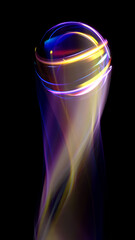 Swirl Stage. Neon glowing circles. Light Trails. Glint bright spiral. Motion ellipse..Slow shutter light trajectory. Long shiny tape. Accelerate twisted ribbon. Glowing dynamic lines.