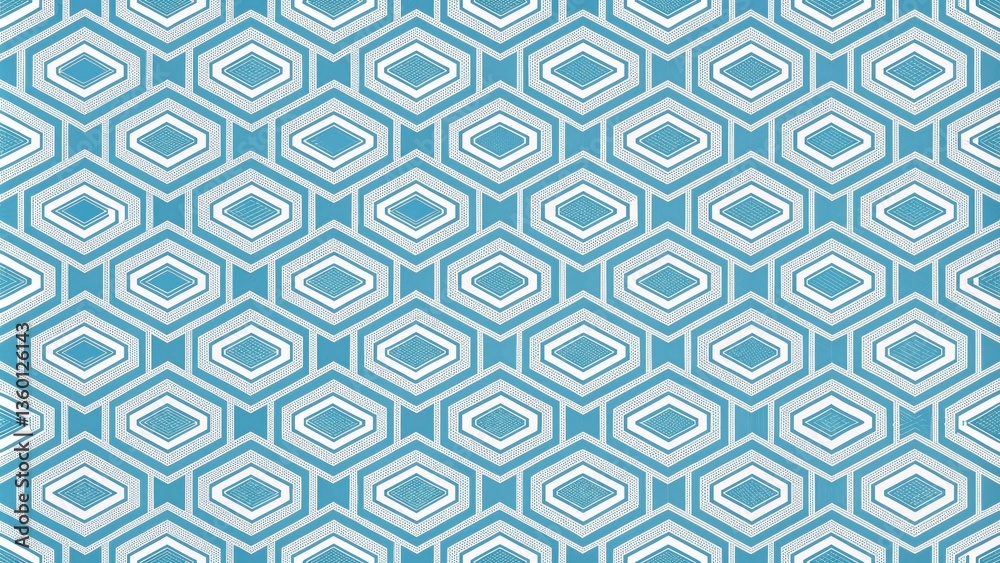 Poster seamless teal and white hexagonal geometric pattern design for textile and interior decor