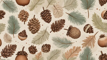 Pine Cone and Evergreen Seamless Pattern for Rustic Home Decor