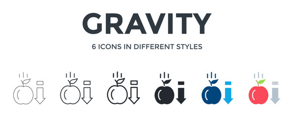 Gravity  Icon In Different Style Vector Illustration. Designed In Thin Line, Regular Line, Bold Line, Glyph, Color Fill, And Flat Style Can Be Used For Web © San D