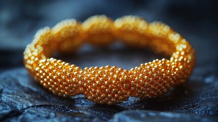 Golden beaded bracelet on dark background