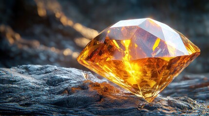 Radiant, golden gem on rock