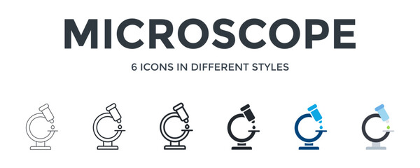 Microscope  Icon In Different Style Vector Illustration. Designed In Thin Line, Regular Line, Bold Line, Glyph, Color Fill, And Flat Style Can Be Used For Web
