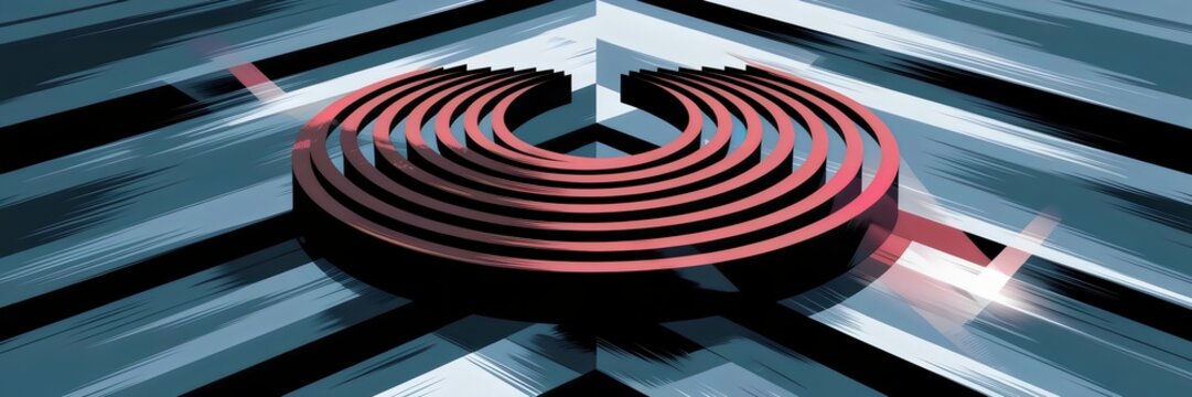 Abstract geometric design with bold layered crescent emblem – Perfect for digital art, tech branding, or futuristic themes.