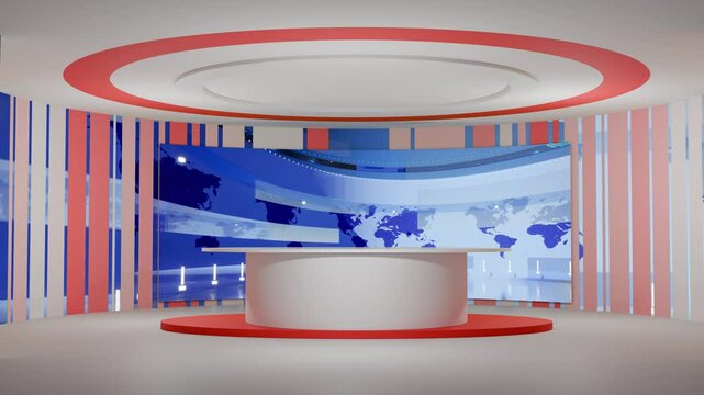 3D Virtual TV Studio News, Backdrop For TV Shows .TV On Wall.3D Virtual News Studio Background Loop